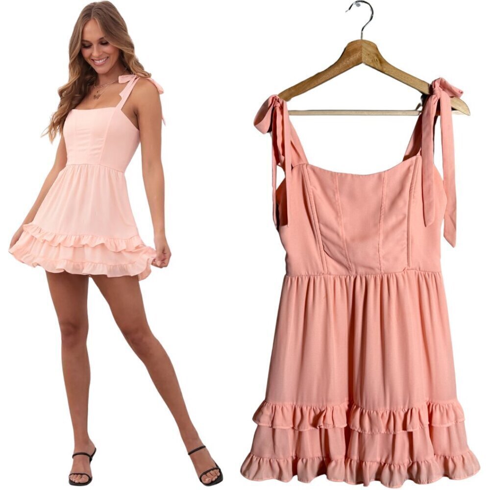 Lucy in the Sky Netty Corset Ruffle Mini Dress Womens Small Pink Bows Girly Chic